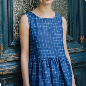 NPL NotPerfectLinen Sleeveless Smock Dress Jumper Size M Blue Checks
